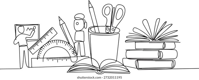 Dibujo de línea continua de Educación y útiles escolares