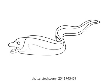 Continuous line drawing of an eel. Isolated on white background. Hand drawn doodle vector illustration
