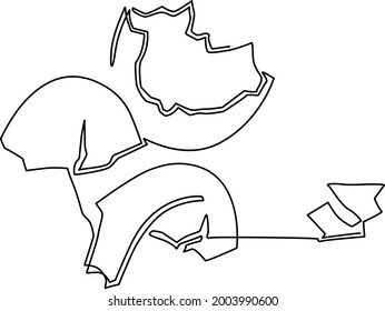 Continuous line drawing. Eggshells on the table. Vector illustration.