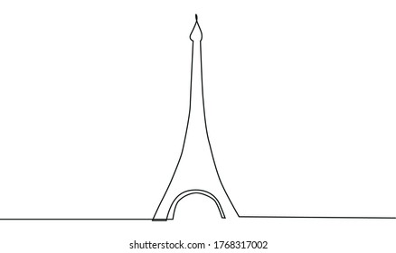 continuous line drawing of the Eiffel Tower in Paris attractions illustration