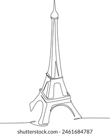 Fortlaufende Linienzeichnung. Eiffelturm in Paris. Handgezeichnete Vektorillustration. Gezeichnet ohne künstliche Intelligenz
