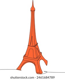 Continuous line drawing. Eiffel Tower in Paris. Hand drawn vector illustration. Drawn without artificial intelligence
