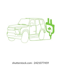 Continuous Line Drawing Electric Car vehicle. Illustration Icon Vector