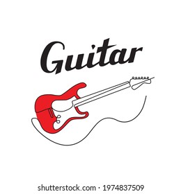 Continuous line drawing of electric guitar. Hand lettering