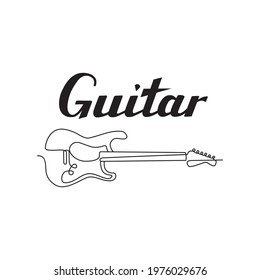 Continuous Line Drawing Of Electric Guitar. Hand Lettering