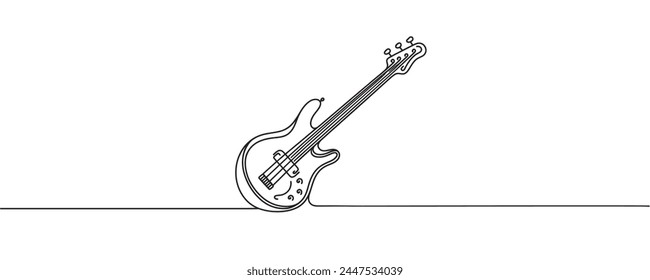 Continuous line drawing of electric guitar, bass guitar, vector illustration