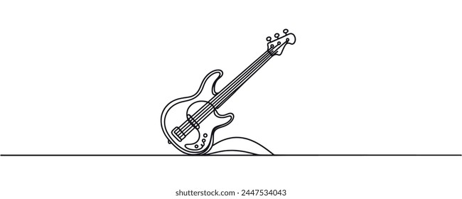 Continuous line drawing of electric guitar, bass guitar, vector illustration