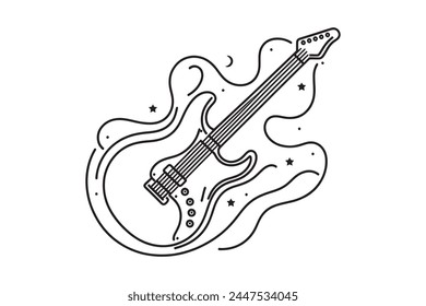 Continuous line drawing of electric guitar, bass guitar, vector illustration