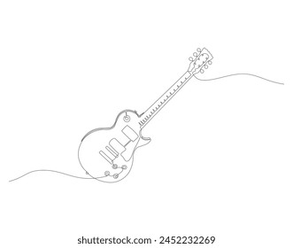 Continuous line drawing of electric guitar. One line of electric guitar. Stringed music instrument concept continuous line art. Editable outline.