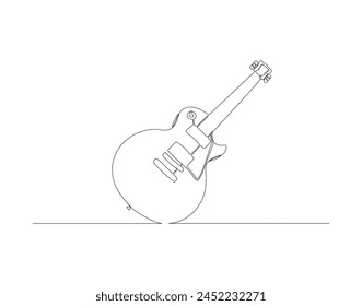 Continuous line drawing of electric guitar. One line of electric guitar. Stringed music instrument concept continuous line art. Editable outline.