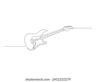 Continuous line drawing of electric guitar. One line of electric guitar. Stringed music instrument concept continuous line art. Editable outline.