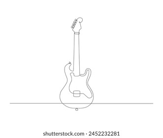 Continuous line drawing of electric guitar. One line of electric guitar. Stringed music instrument concept continuous line art. Editable outline.