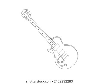 Continuous line drawing of electric guitar. One line of electric guitar. Stringed music instrument concept continuous line art. Editable outline.