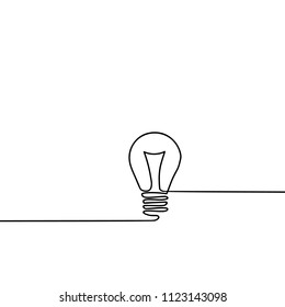 Continuous line drawing. The electric lamp is black. Eco idea is a metaphor. A beautiful line for design. Vector illustration