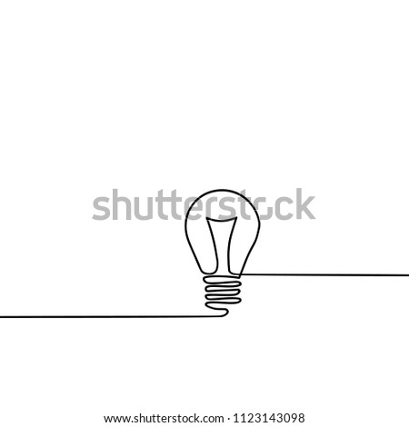 Continuous line drawing. The electric lamp is black. Eco idea is a metaphor. A beautiful line for design. Vector illustration