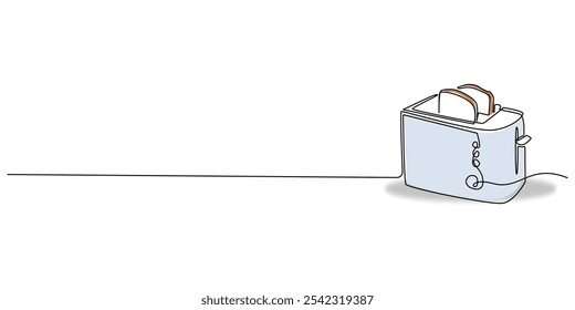 continuous line drawing of electric toaster.one line drawing of 2 slice toaster.single line vector illustration.isolated white background