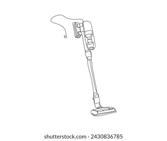 Kontinuierliche Linienzeichnung einer elektrischen Staubsaugermaschine. Eine Linie Staubsauger. Elektrisches Vakuum kontinuierliche Linie Art. Editierbare Umriss.
