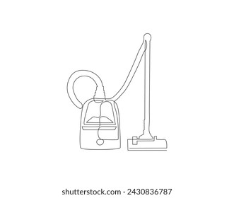 Continuous Line Drawing Of Electric Vacuum Cleaner Machine. One Line Of Vacuum Cleaner. Electric Vacuum Continuous Line Art. Editable Outline.
