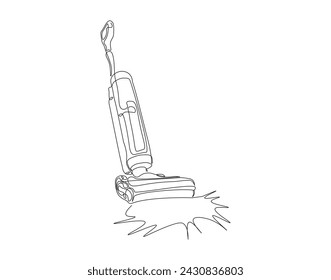 Kontinuierliche Linienzeichnung einer elektrischen Staubsaugermaschine. Eine Linie Staubsauger. Elektrisches Vakuum kontinuierliche Linie Art. Editierbare Umriss.
