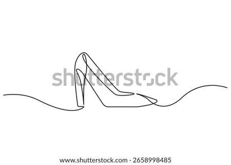 Continuous Line Drawing of Elegance Female Shoe on White Background. One Line Glamour Shoes Illustration for Minimalist Design. Contour Abstract Drawing. Vector Illustration. Not AI