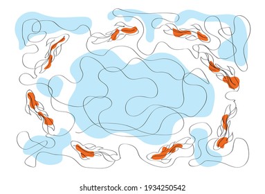 continuous line drawing of elegant beautiful koi fish. Japanese typical beauty carp fish minimalist concept. 