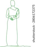 Continuous Line Drawing of Elegant Indian Woman in Traditional Saree, Minimalist Green Outline Vector Art of South Asian Lady, Aesthetic Abstract Female Figure Silhouette Clipart