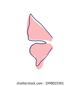 Continuous line drawing element of butterfly wing, decorative element. Animal shape illustration in trendy outline style.