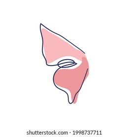 Continuous line drawing element of butterfly wing, decorative element. Animal shape illustration in trendy outline style.