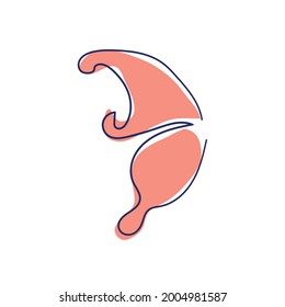 Continuous line drawing element of butterfly wing, decorative element. Animal shape illustration in trendy outline style.