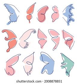 Continuous line drawing element of butterfly wing, decorative element. Animal shape illustration in trendy outline style.