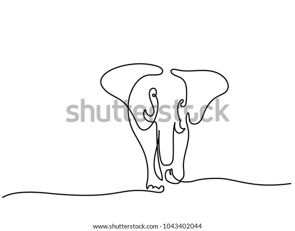 Continuous Line Drawing Elephant Walking Symbol Stock Vector Royalty Free