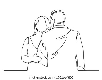 Continuous line drawing of embrace. Template for your design works. Vector illustration. Couple in love with continuous one line drawing vector illustration.