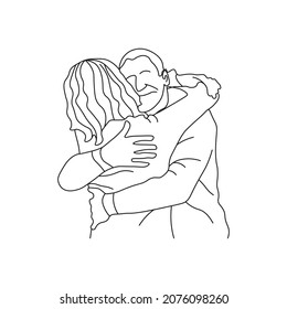 Continuous line drawing of embrace. Template for your design works. Vector illustration.