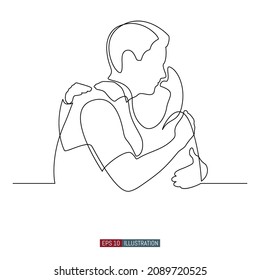 Continuous line drawing of embrace. Template for your design works. Vector illustration.