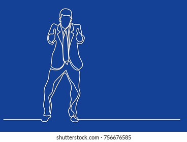 continuous line drawing of emotional business person showing thumbs up