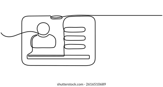  continuous line drawing employee identification card illustration vector, Continuous one line drawing employee identification card illustration. Vector ID one line card, Business ID Card Continuous.