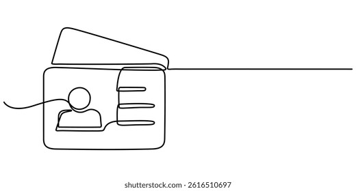  continuous line drawing employee identification card illustration vector, Continuous one line drawing employee identification card illustration. Vector ID one line card, Business ID Card Continuous.