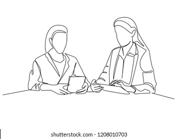 continuous line drawing of an employee is meeting a business idea vector business illustration