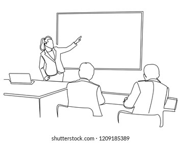 Continuous Line Drawing Employee Meeting Business Stock Vector (Royalty ...