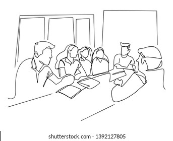 continuous line drawing of an employee is meeting a business idea vector business illustration