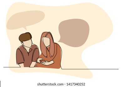 continuous line drawing of an employee is meeting a business idea vector business illustration