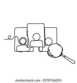 continuous line drawing employee person and magnifying glass symbol for human resource selection