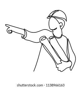 continuous line drawing engineer building vector illustration simple.