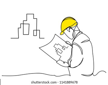 Continuous Line Drawing Engineer Building
Construction Supervision Vector Illustration Simple.