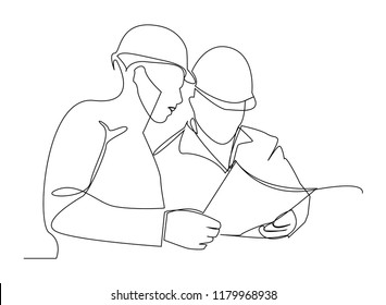 Continuous Line Drawing Engineer Building
Construction Supervision Vector Illustration Simple.