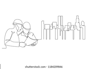 continuous line drawing engineer building
Construction supervision vector illustration simple.