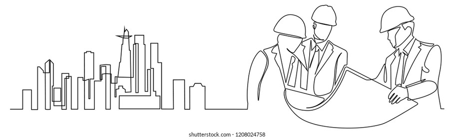 Continuous Line Drawing Engineer Building
Construction Supervision Vector Illustration Simple.industry