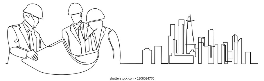 Continuous Line Drawing Engineer Building Construction Stock Vector ...