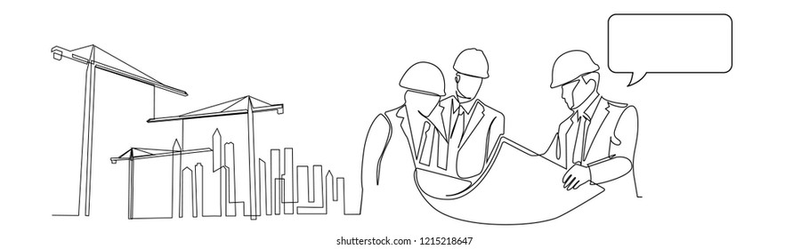 continuous line drawing engineer building
Construction supervision vector illustration simple.with dialog speech bubbles