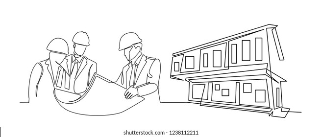 continuous line drawing engineer building house
Construction supervision vector illustration simple.industry